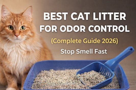 best cat litter for odor control with orange cat and clean litter box