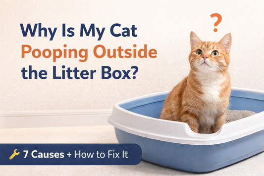 Orange cat sitting in a litter box looking confused, representing common litter box problems and how to fix cat behavior issues