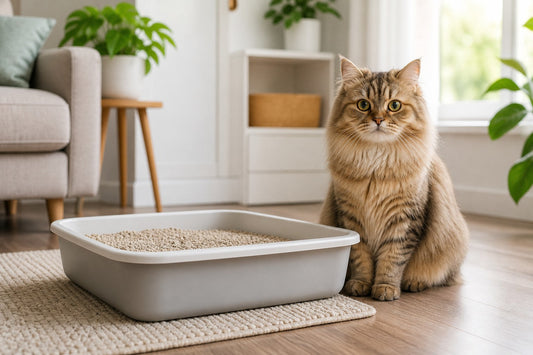 clean litter box in modern home with cat fresh environment no odor