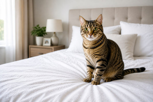 cat sitting on bed clean bedroom environment cat behavior problem guide