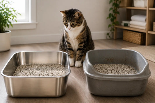 Stainless steel vs plastic litter box comparison for odor control in a clean modern home