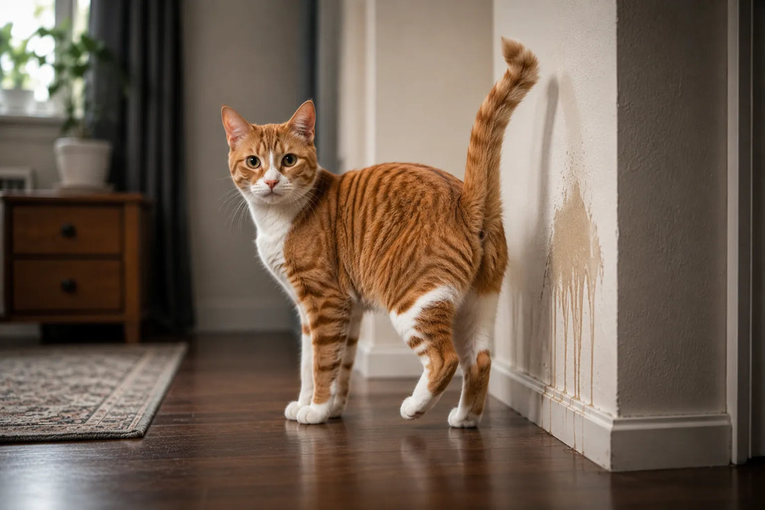 Why do cats spray near walls inside the house