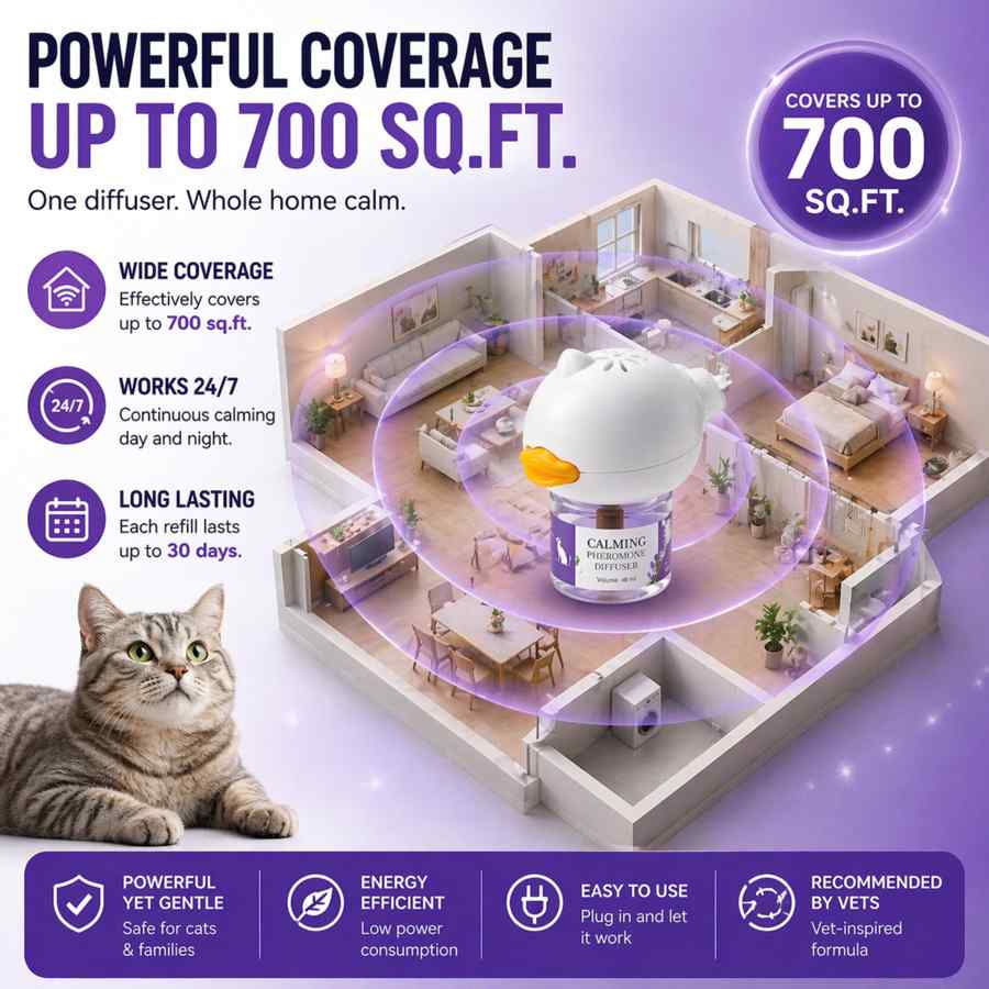 cat calming pheromone diffuser covering up to 700 square feet providing whole home stress relief for cats