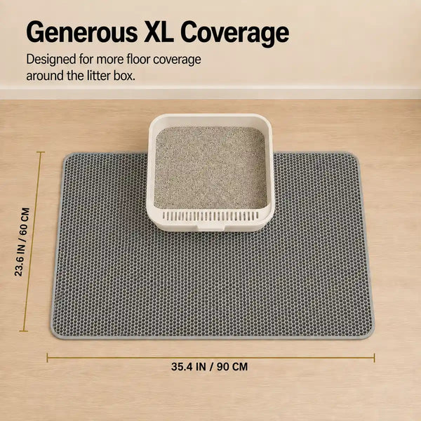XL gray cat litter mat size guide showing 35.4 by 23.6 inches