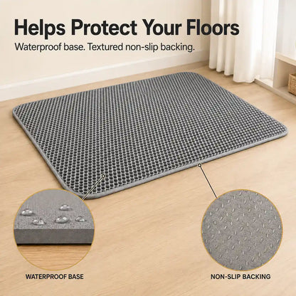 Gray XL cat litter mat with waterproof base and textured non-slip backing